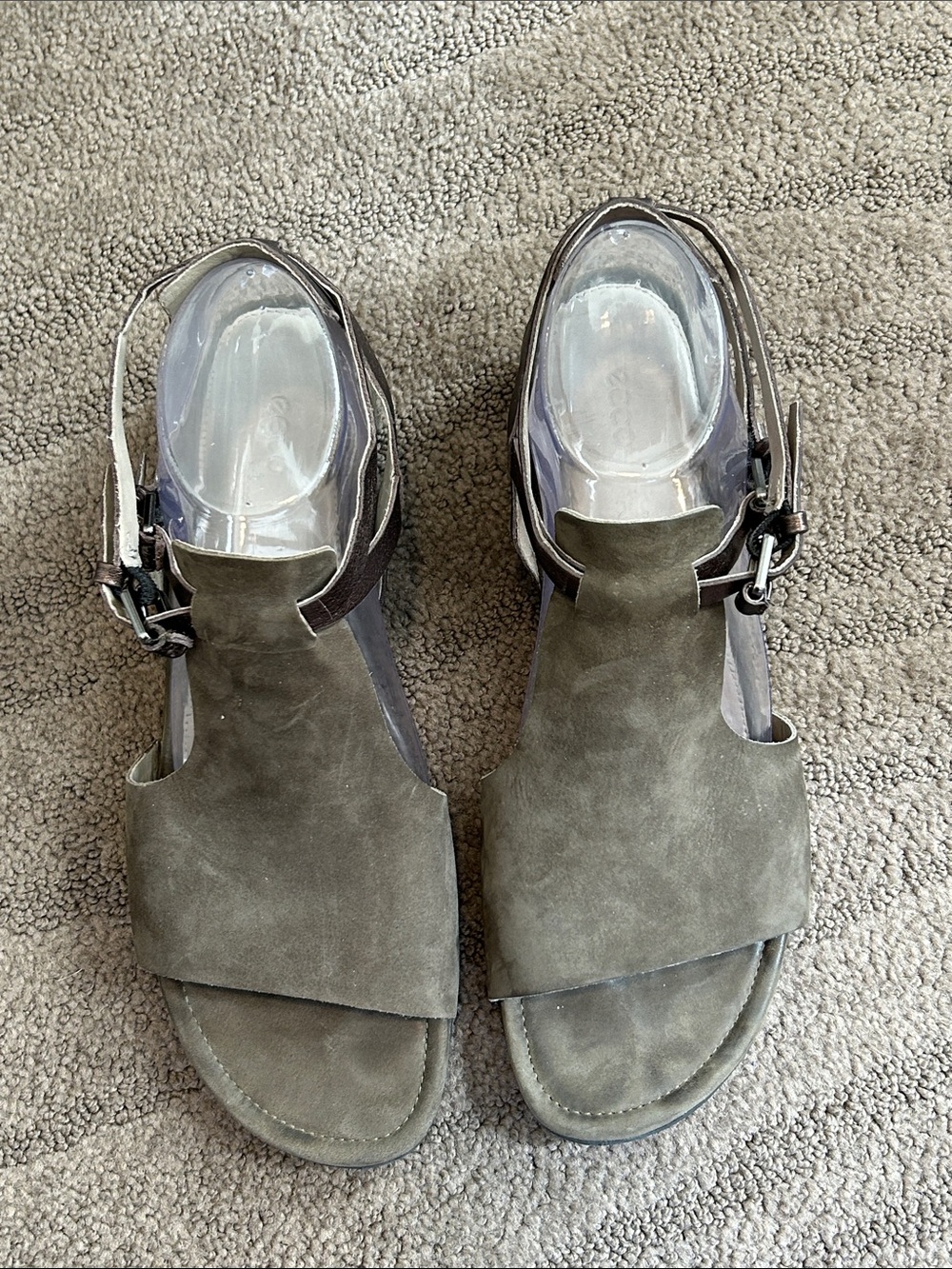 ECCO Suede Ankle Strap Sandals Olive Green Size 41